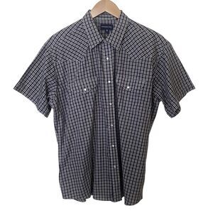 Panhandle Slim Mens Size XL 17.5 Plaid Pearl Snap Shirt Short Sleeve Western